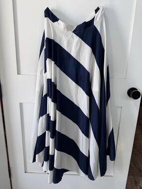 Navy and White Striped Circle Twirl Skirt Maxi XL